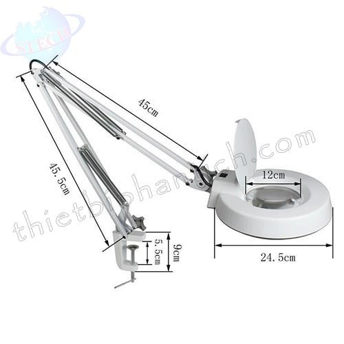 Kính lúp kẹp bàn, thân gập, gương tròn LT-86A 20X Led